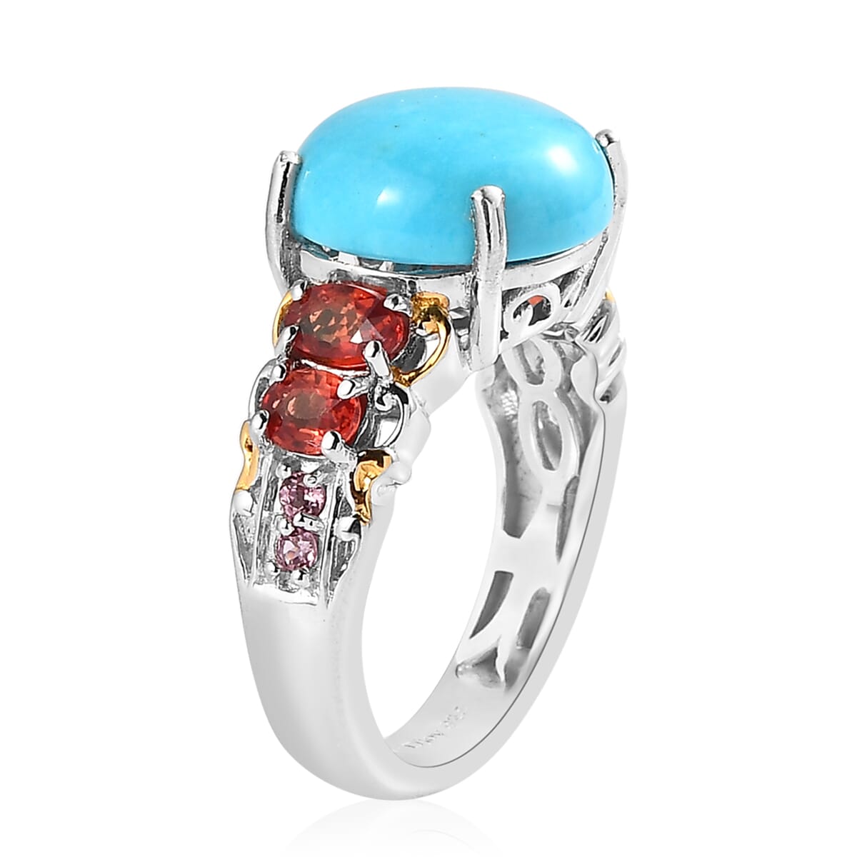 Premium Sleeping Beauty Turquoise and Multi Gemstone Ring in Vermeil YG and Platinum Over Sterling Silver 6.50 ctw image number 3