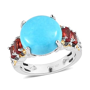 Premium Sleeping Beauty Turquoise and Multi Gemstone Ring in Vermeil YG and Platinum Over Sterling Silver (Size 7.0) 6.50 ctw