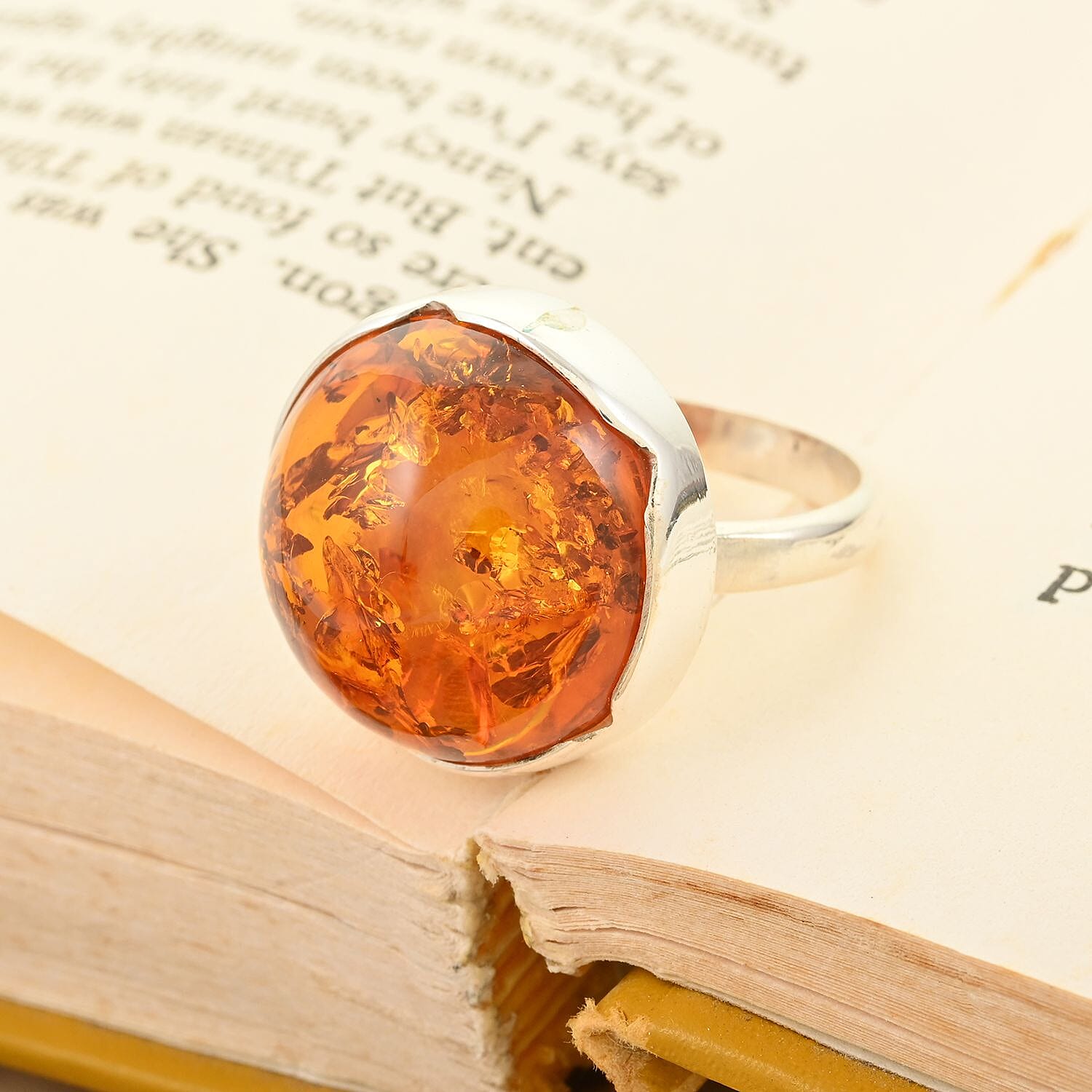 Baltic Amber Ring in Sterling Silver (Size 5.5)