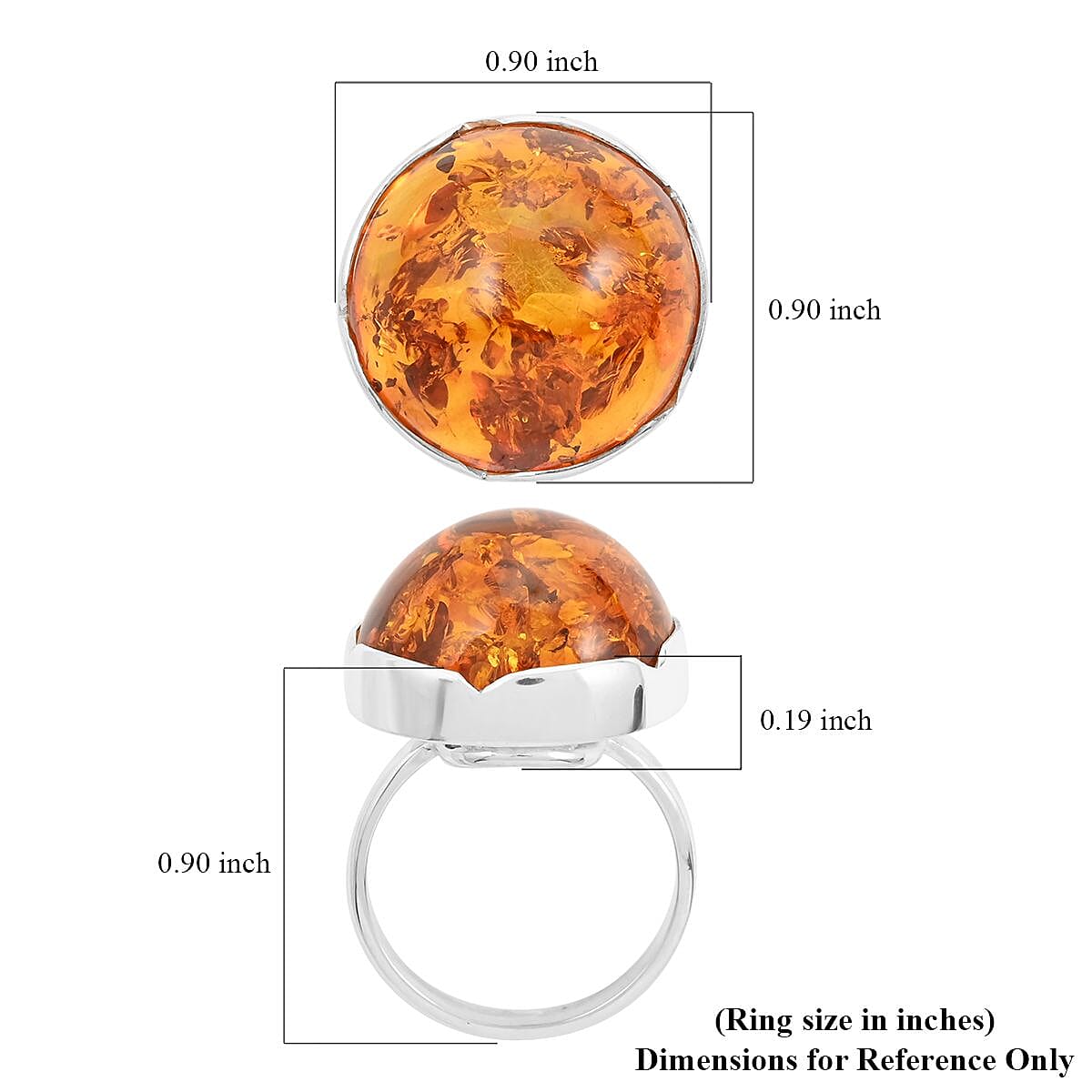 Baltic Amber Ring in Sterling Silver (Size 5.5)