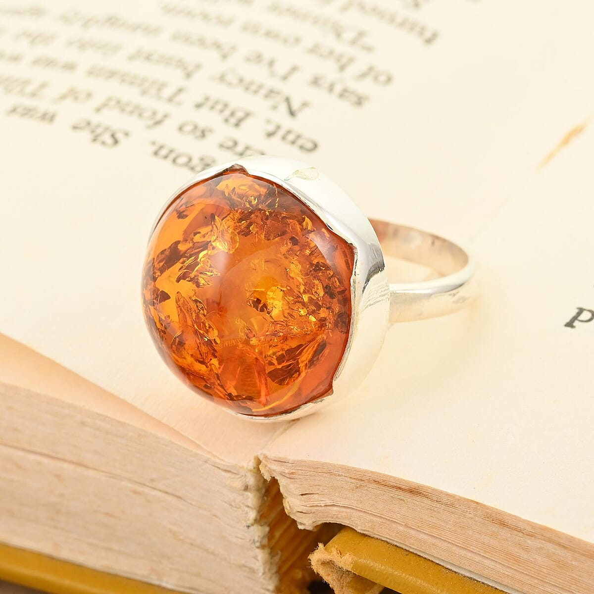 Baltic Amber Ring in Sterling Silver (Size 7.5) image number 1