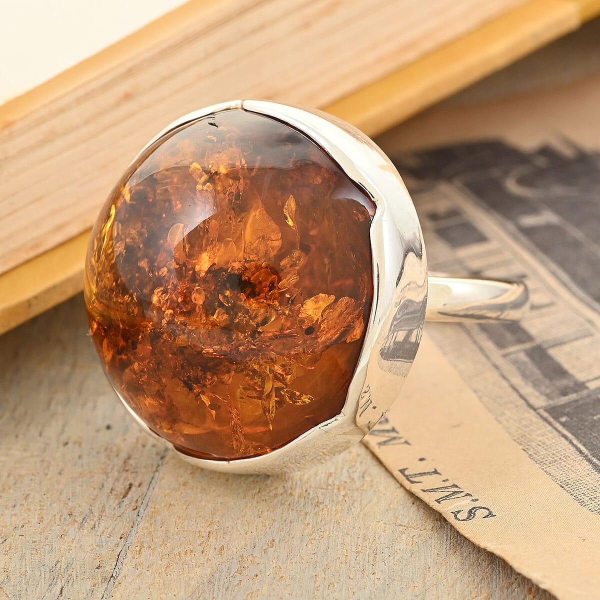 Baltic Amber Ring in Sterling Silver image number 1