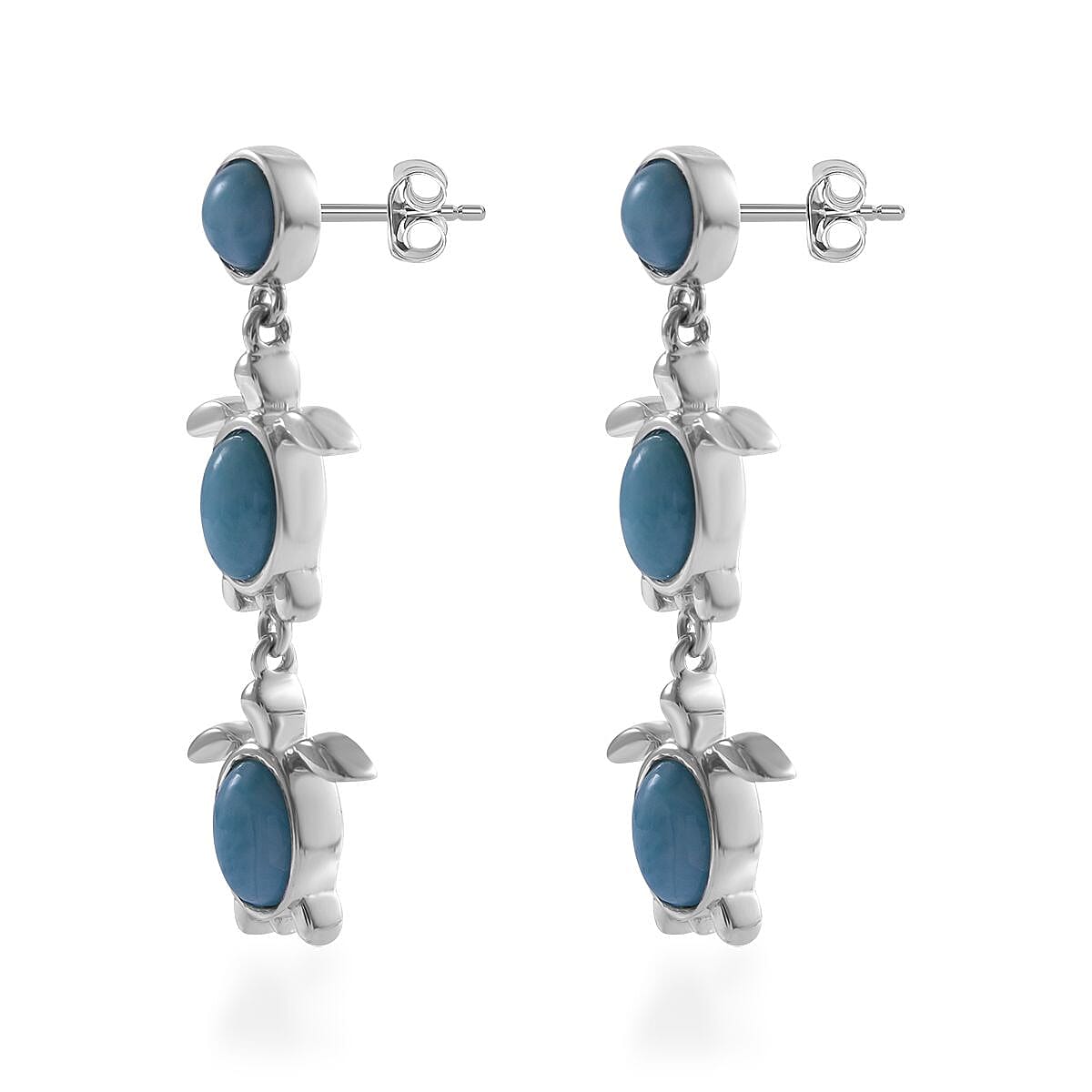 Larimar Turtle Dangling Earrings in Platinum Over Sterling Silver 4.90 ctw image number 2