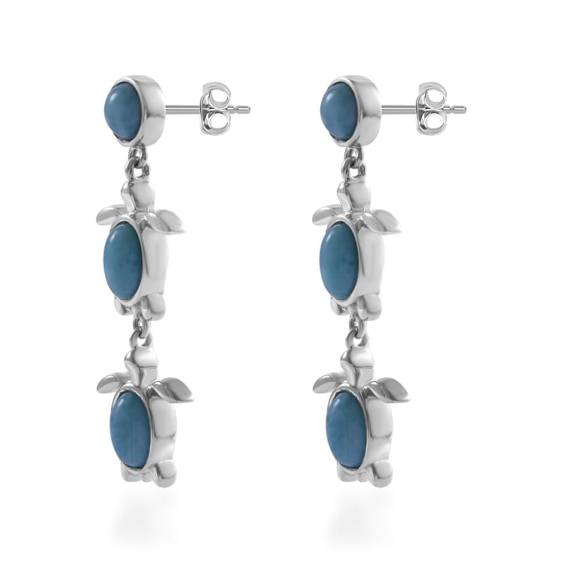 Larimar Turtle Dangling Earrings in Platinum Over Sterling Silver 4.90 ctw