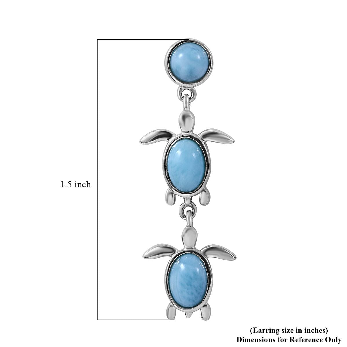 Larimar Turtle Dangling Earrings in Platinum Over Sterling Silver 4.90 ctw image number 3