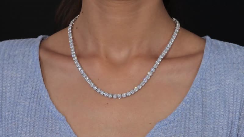 Moissanite (Rnd 5mm) Tennis Necklace (18 Inches) in Platinum Over Sterling Silver 36.35 ctw