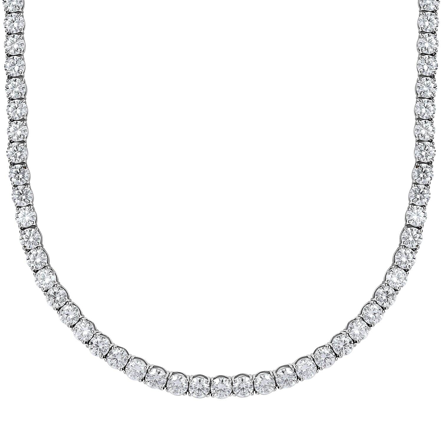 Moissanite Tennis Necklace 18 Inches in Platinum Over Sterling Silver 36.35  ctw