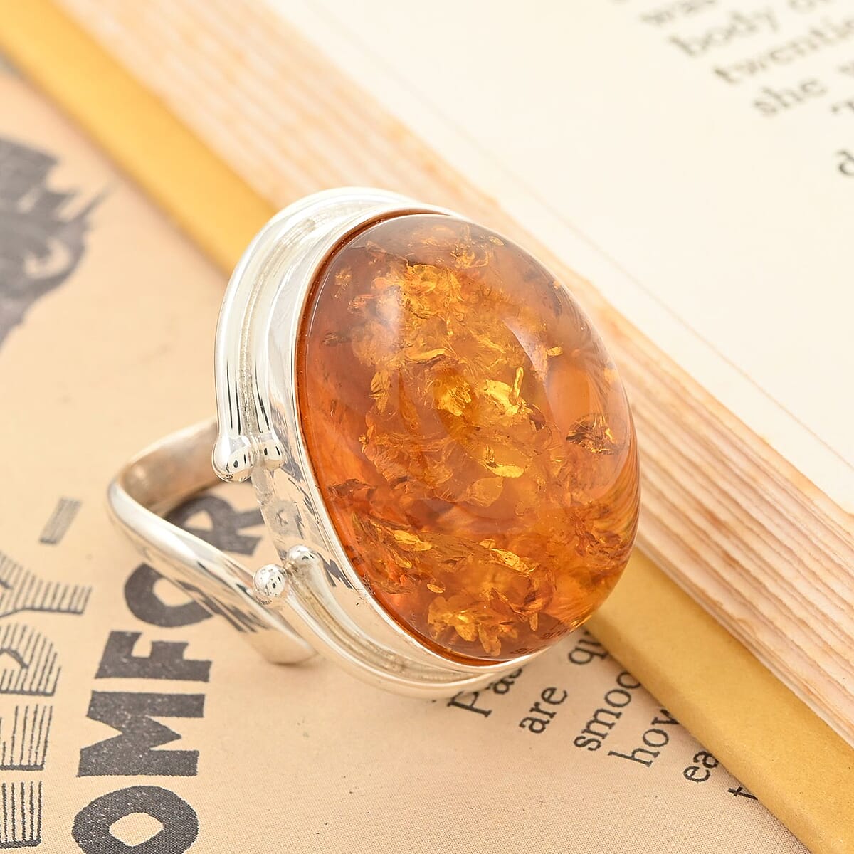 Baltic Amber Ring in Sterling Silver (Adjustable) image number 1