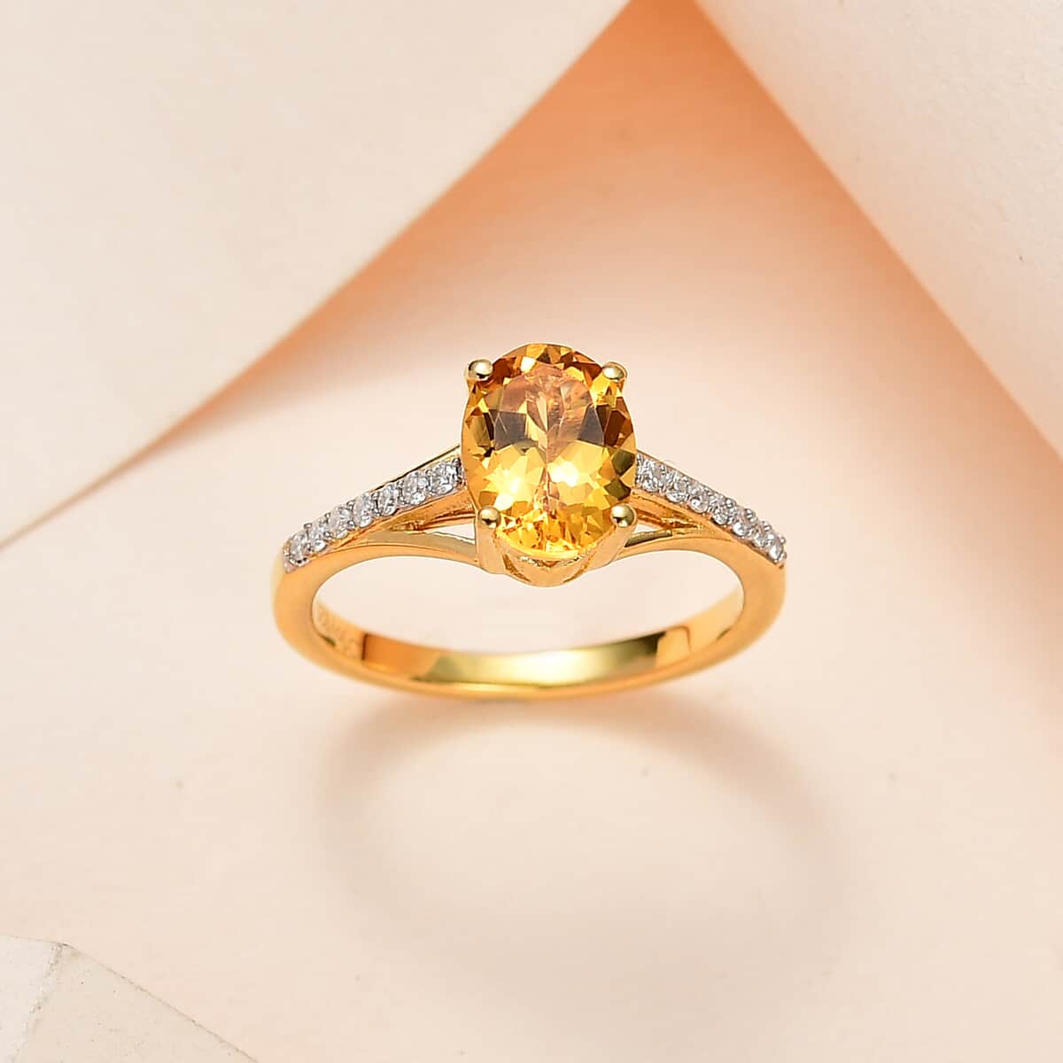 Premium Brazilian Heliodor and Moissanite Ring in Vermeil Yellow Gold Over Sterling Silver 1.15 ctw image number 1