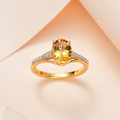 Premium Brazilian Heliodor and Moissanite Ring in Vermeil Yellow Gold Over Sterling Silver (Size 10.0) 1.15 ctw