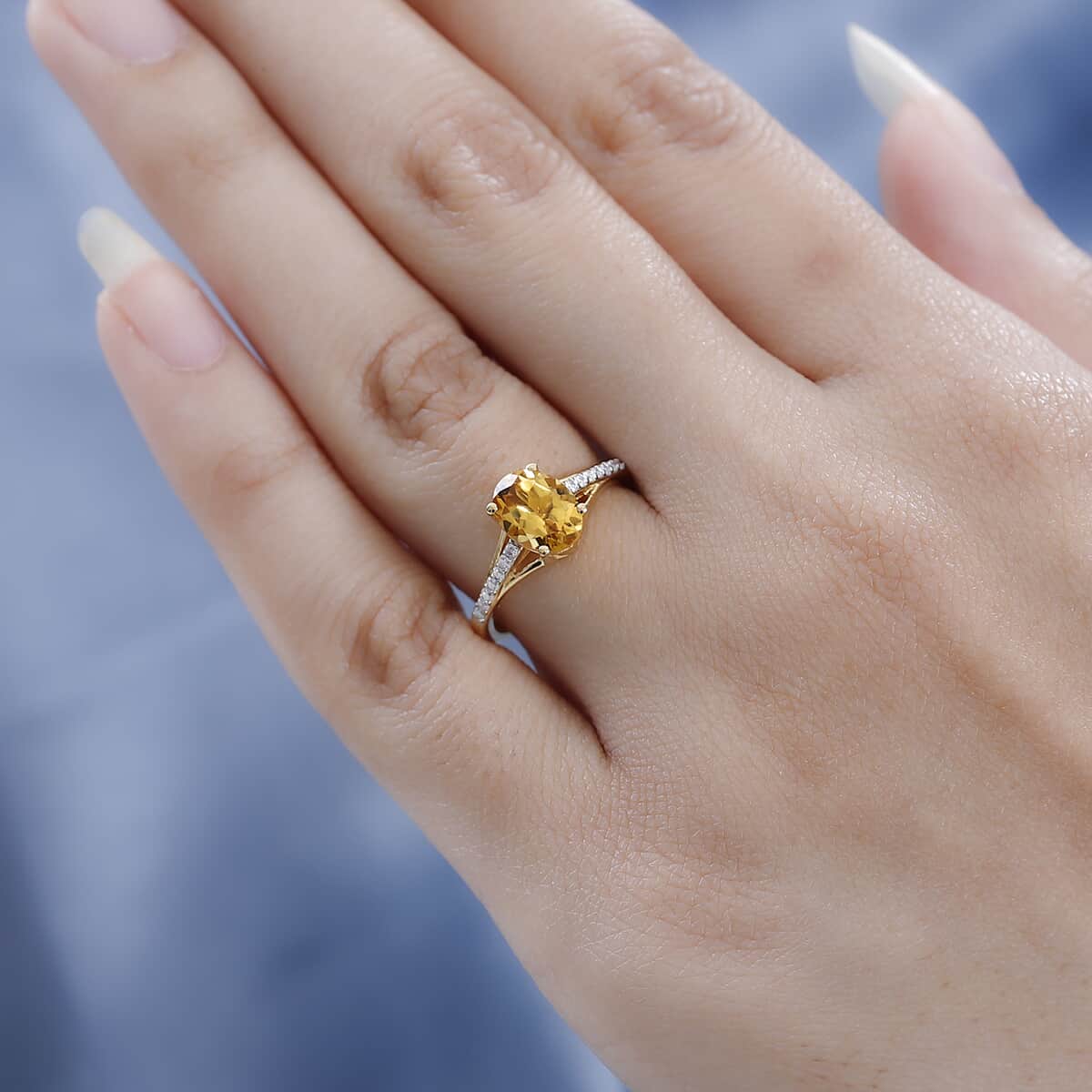 Premium Brazilian Heliodor and Moissanite Ring in Vermeil Yellow Gold Over Sterling Silver 1.15 ctw image number 2