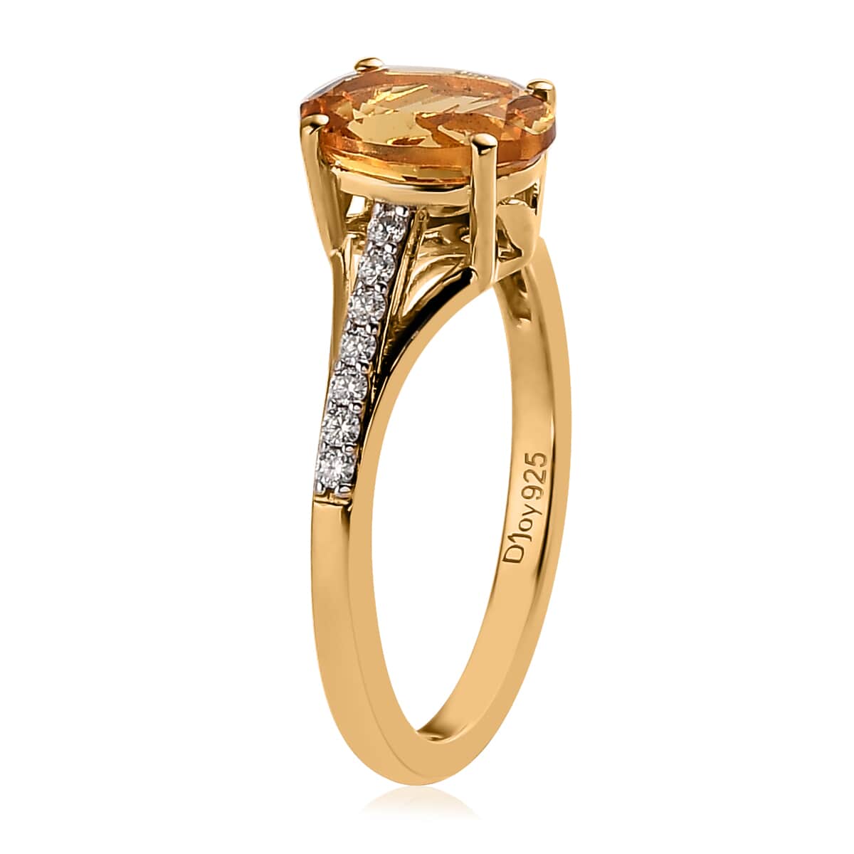 Premium Brazilian Heliodor and Moissanite Ring in Vermeil Yellow Gold Over Sterling Silver 1.15 ctw image number 3