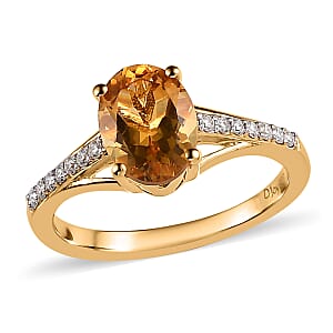 Premium Brazilian Heliodor and Moissanite Ring in Vermeil Yellow Gold Over Sterling Silver (Size 9.0) 1.15 ctw