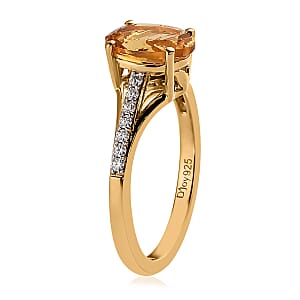 Premium Brazilian Heliodor and Moissanite Ring in Vermeil Yellow Gold Over Sterling Silver (Size 9.0) 1.15 ctw