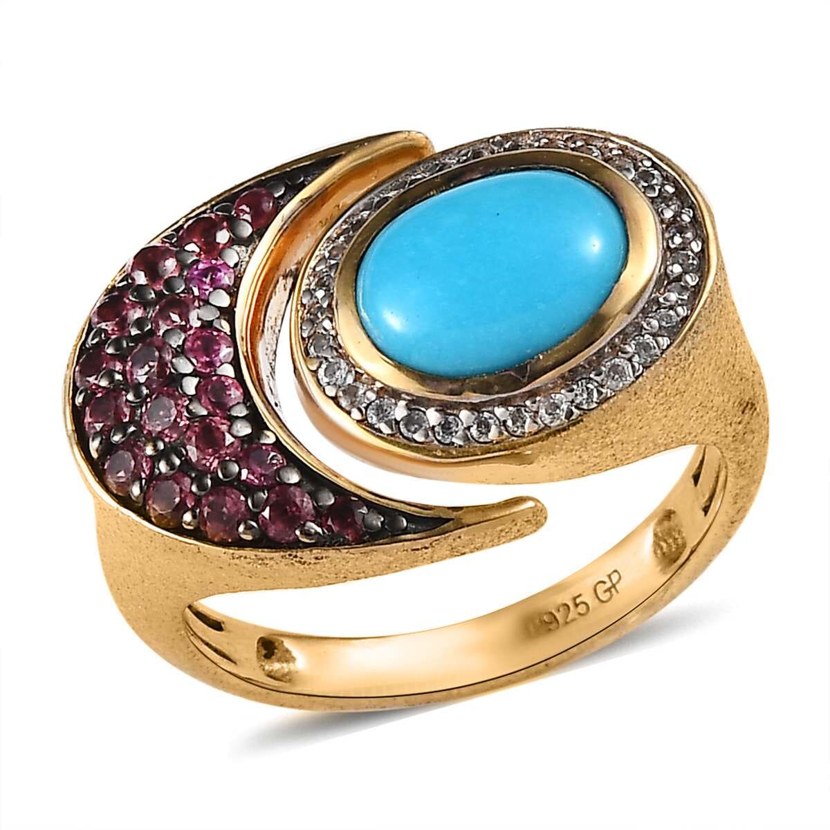 GP Celestial Dream Collection Sleeping Beauty Turquoise and Multi Gemstone Celestial Ring in Vermeil Yellow Gold Over Sterling Silver 2.25 ctw image number 0