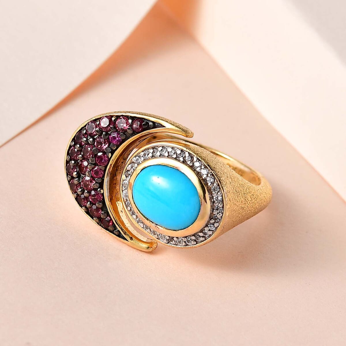 GP Celestial Dream Collection Sleeping Beauty Turquoise and Multi Gemstone Celestial Ring in Vermeil Yellow Gold Over Sterling Silver 2.25 ctw image number 1