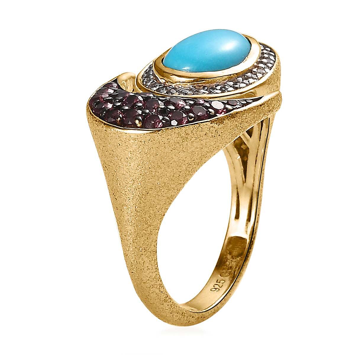 GP Celestial Dream Collection Sleeping Beauty Turquoise and Multi Gemstone Celestial Ring in Vermeil Yellow Gold Over Sterling Silver (Size 6.0) 2.25 ctw image number 3