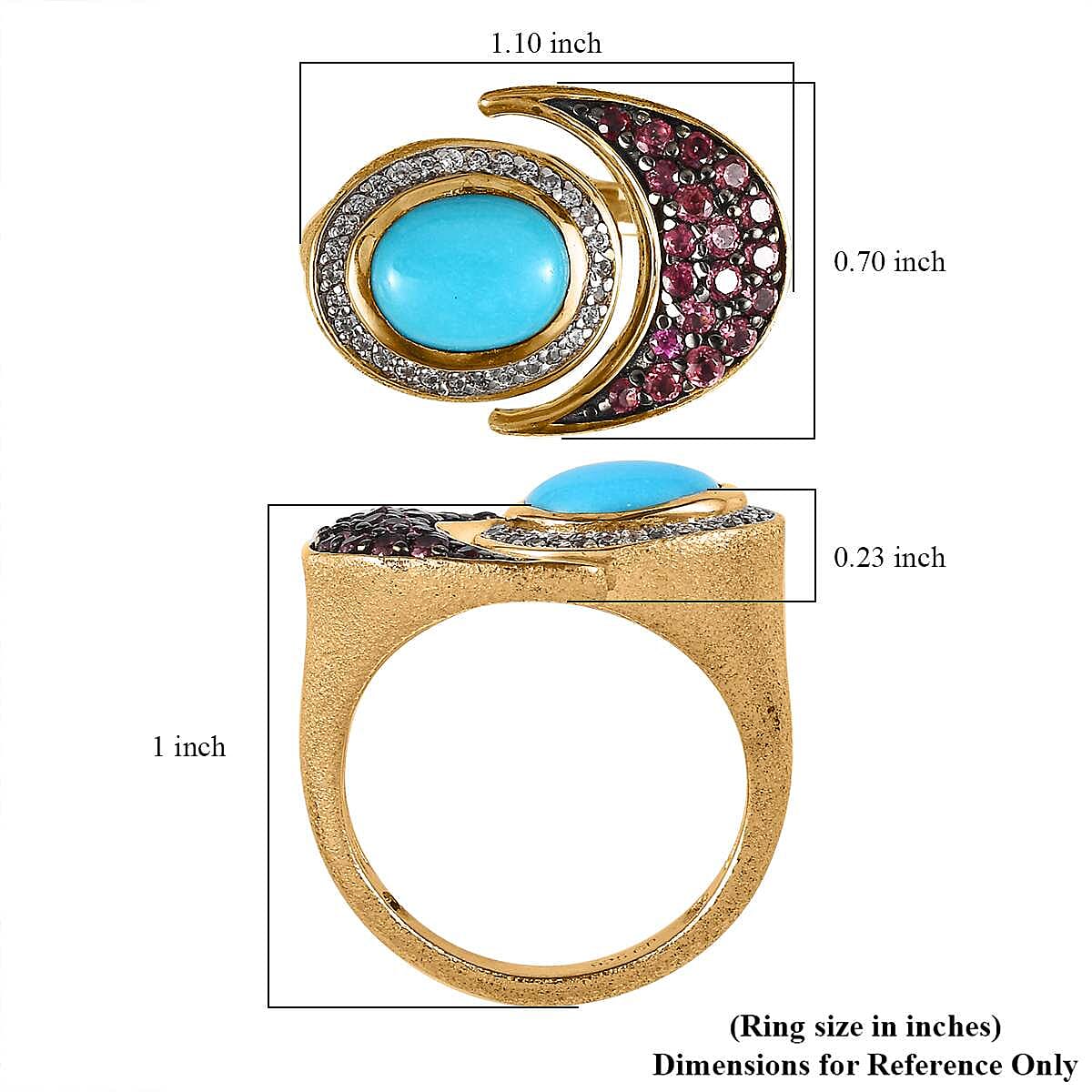 GP Celestial Dream Collection Sleeping Beauty Turquoise and Multi Gemstone Celestial Ring in Vermeil Yellow Gold Over Sterling Silver (Size 6.0) 2.25 ctw image number 5