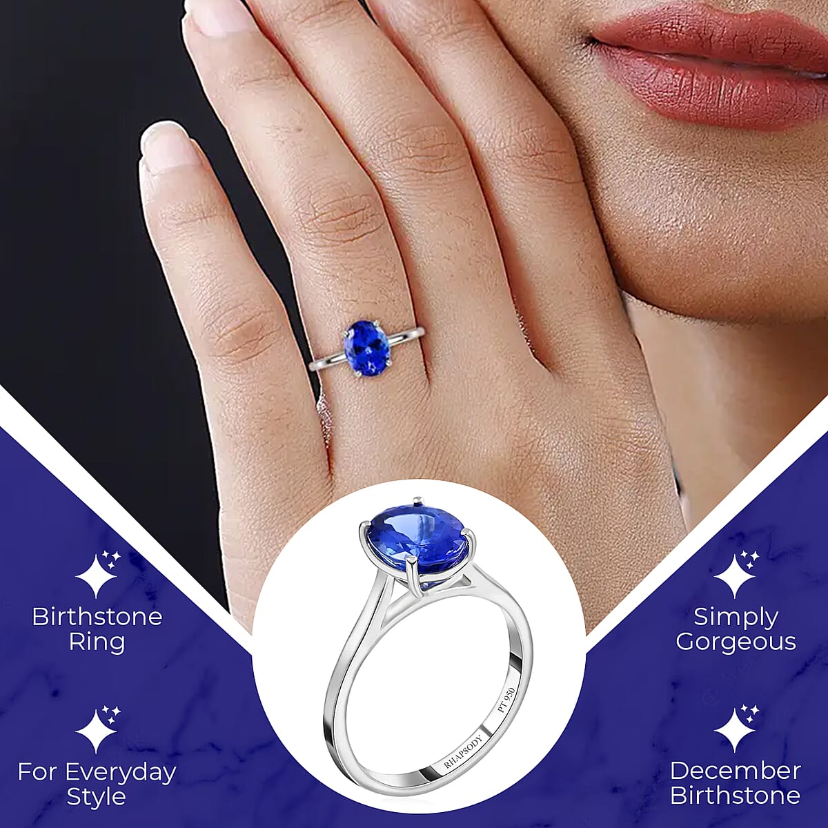Certified and Appraised Rhapsody AAAA Tanzanite 2.35 ctw Solitaire Ring in 950 Platinum, Wedding Ring 4.10 Grams (Size 11.00) image number 2