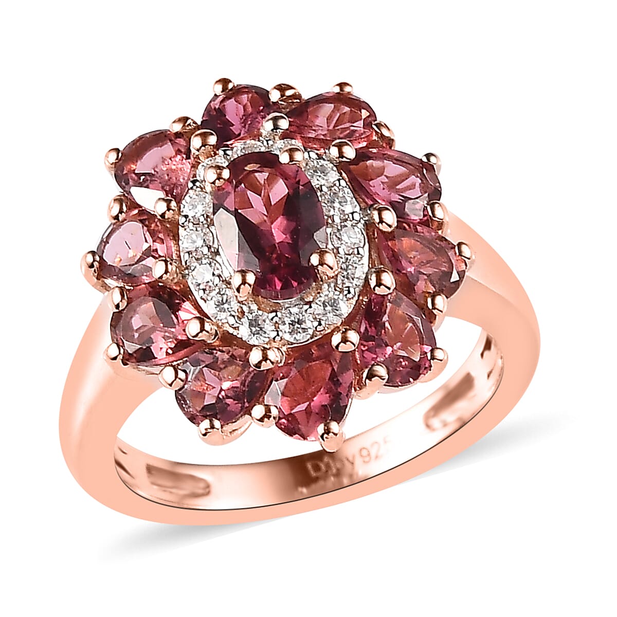 Premium Morro Redondo Pink Tourmaline and Moissanite Floral Ring in Vermeil Rose Gold Over Sterling Silver 2.25 ctw image number 0