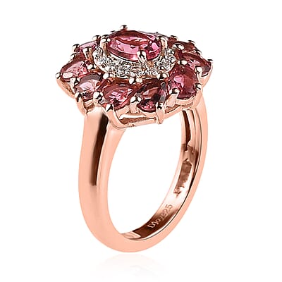 Premium Morro Redondo Pink Tourmaline and Moissanite Floral Ring in Vermeil Rose Gold Over Sterling Silver (Size 10.0) 2.25 ctw