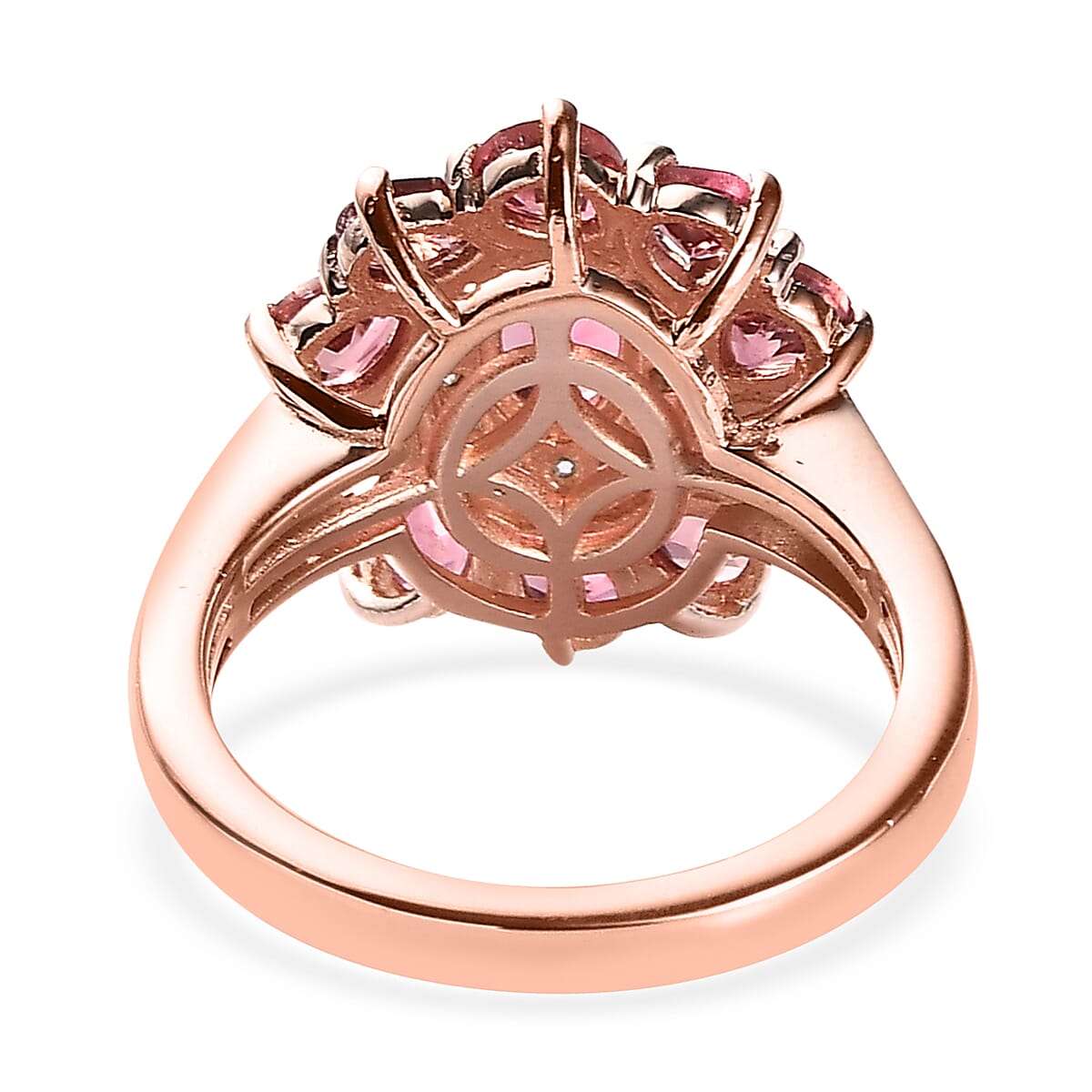 Premium Morro Redondo Pink Tourmaline and Moissanite Floral Ring in Vermeil Rose Gold Over Sterling Silver 2.25 ctw image number 4
