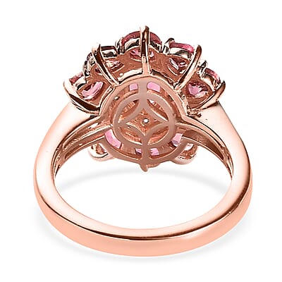 Premium Morro Redondo Pink Tourmaline and Moissanite Floral Ring in Vermeil Rose Gold Over Sterling Silver (Size 10.0) 2.25 ctw