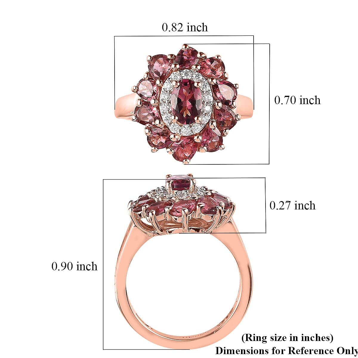 Premium Morro Redondo Pink Tourmaline and Moissanite Floral Ring in Vermeil Rose Gold Over Sterling Silver 2.25 ctw image number 5