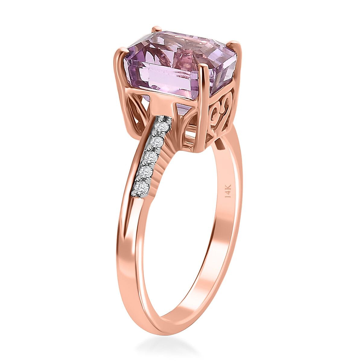 Luxoro 14K Rose Gold AAA Patroke Kunzite and G-H I3 Diamond Ring (Size 9.5) 4.50 ctw image number 3