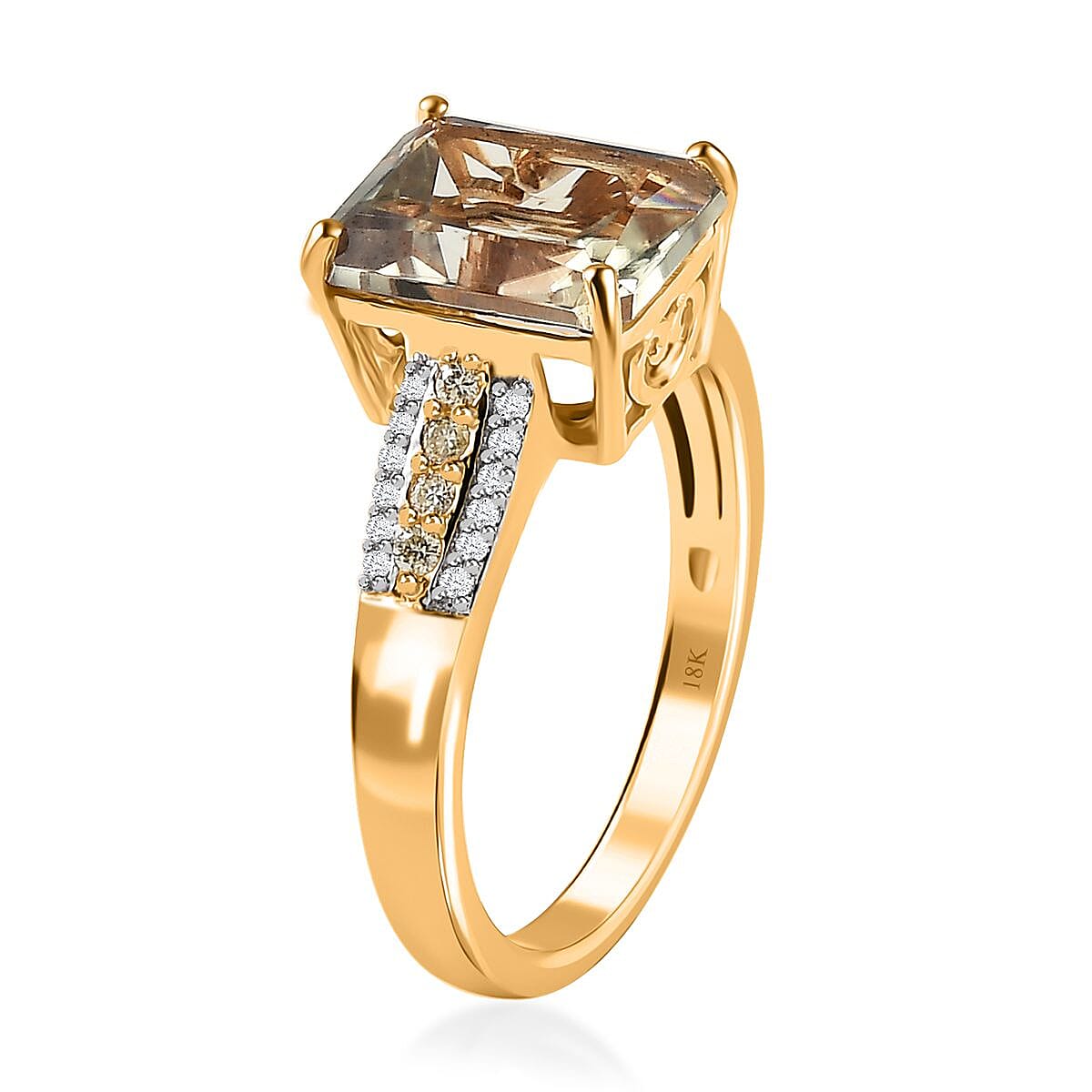Iliana 18K Yellow Gold Radiant Cut AAA Turkizite, SI Natural Yellow and White Diamond Ring (Size 10.0) 4.15 Grams 4.10 ctw image number 3