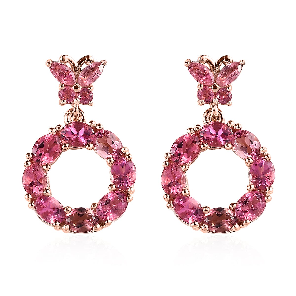 Premium Morro Redondo Pink Tourmaline Dangling Earrings in Vermeil Rose Gold Over Sterling Silver 3.25 ctw