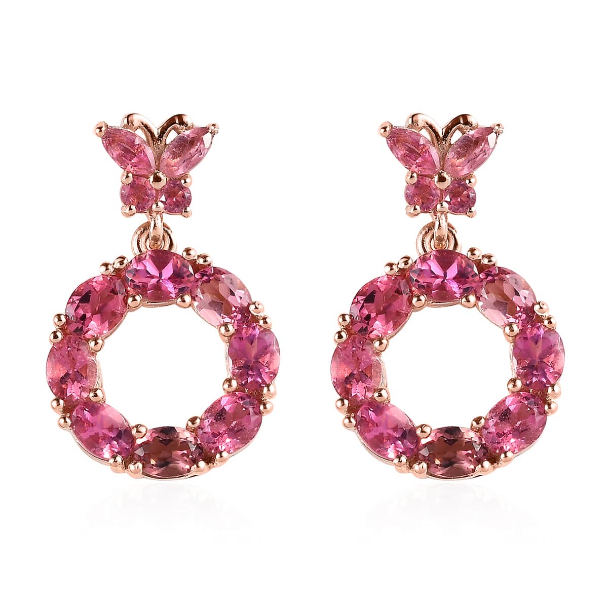 AAA Pink Tourmaline Dangling Earrings 14k Solid Gold Earrings