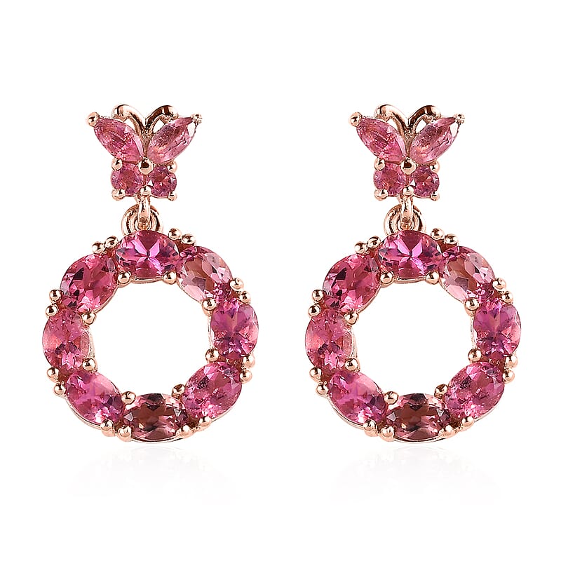 Premium Morro Redondo Pink Tourmaline Dangling Earrings in Vermeil Rose Gold Over Sterling Silver 3.25 ctw