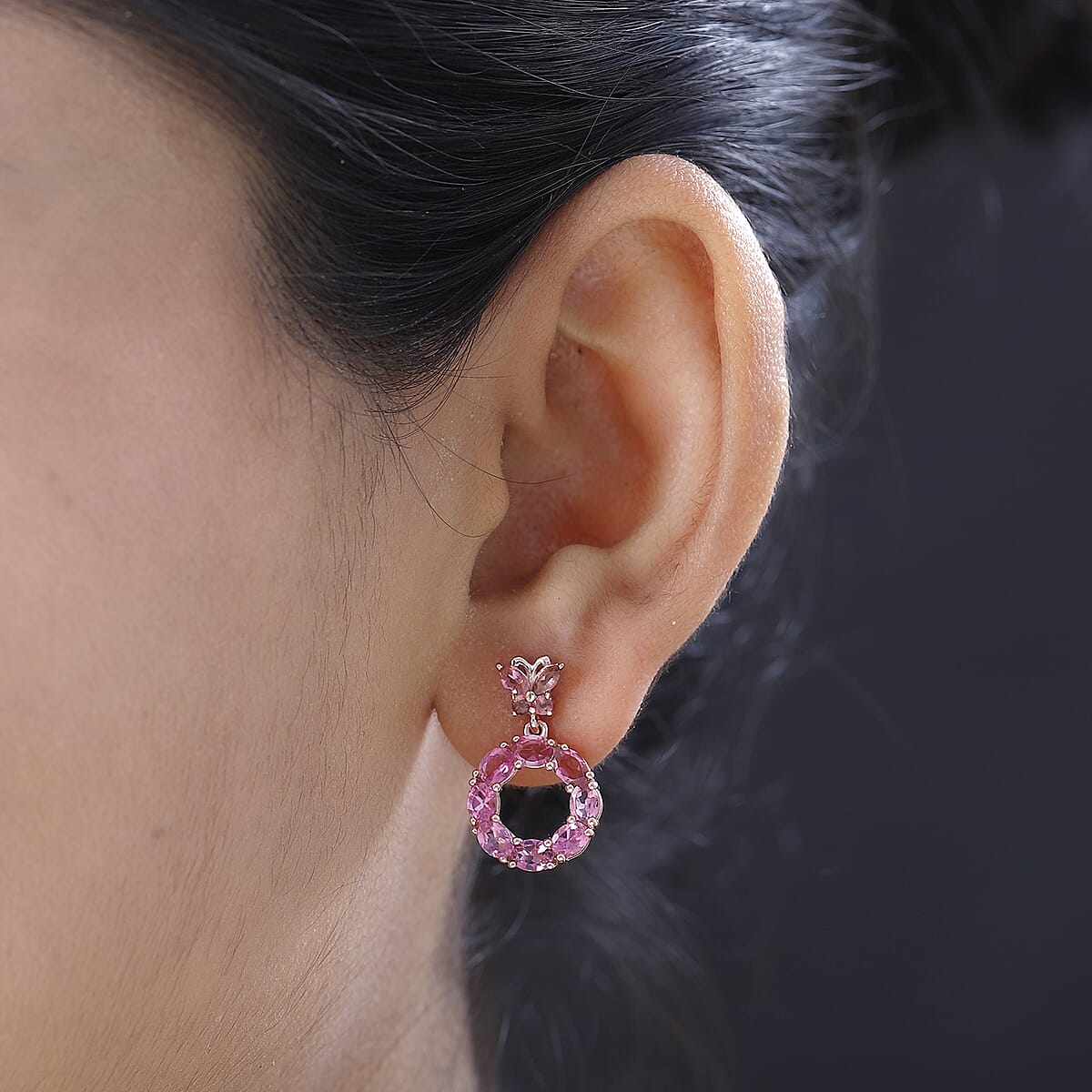 Premium Morro Redondo Pink Tourmaline Dangling Earrings in Vermeil Rose Gold Over Sterling Silver 3.25 ctw image number 2