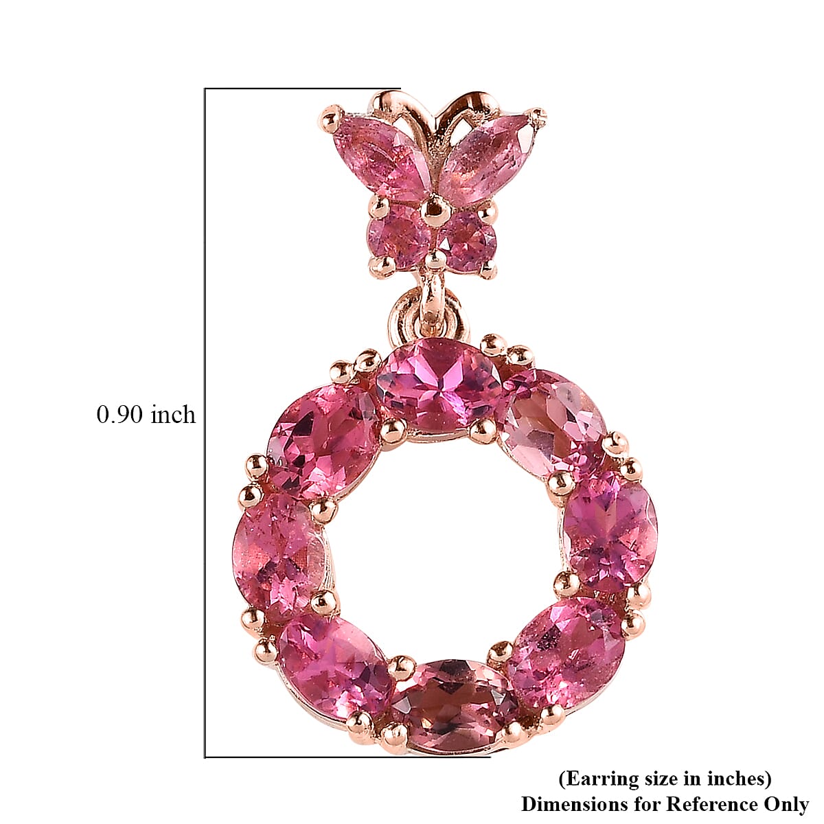 Premium Morro Redondo Pink Tourmaline Dangling Earrings in Vermeil Rose Gold Over Sterling Silver 3.25 ctw image number 4