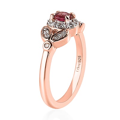 Premium Morro Redondo Pink Tourmaline and White Zircon Halo Ring in Vermeil Rose Gold Over Sterling Silver (Size 10.0) 0.50 ctw