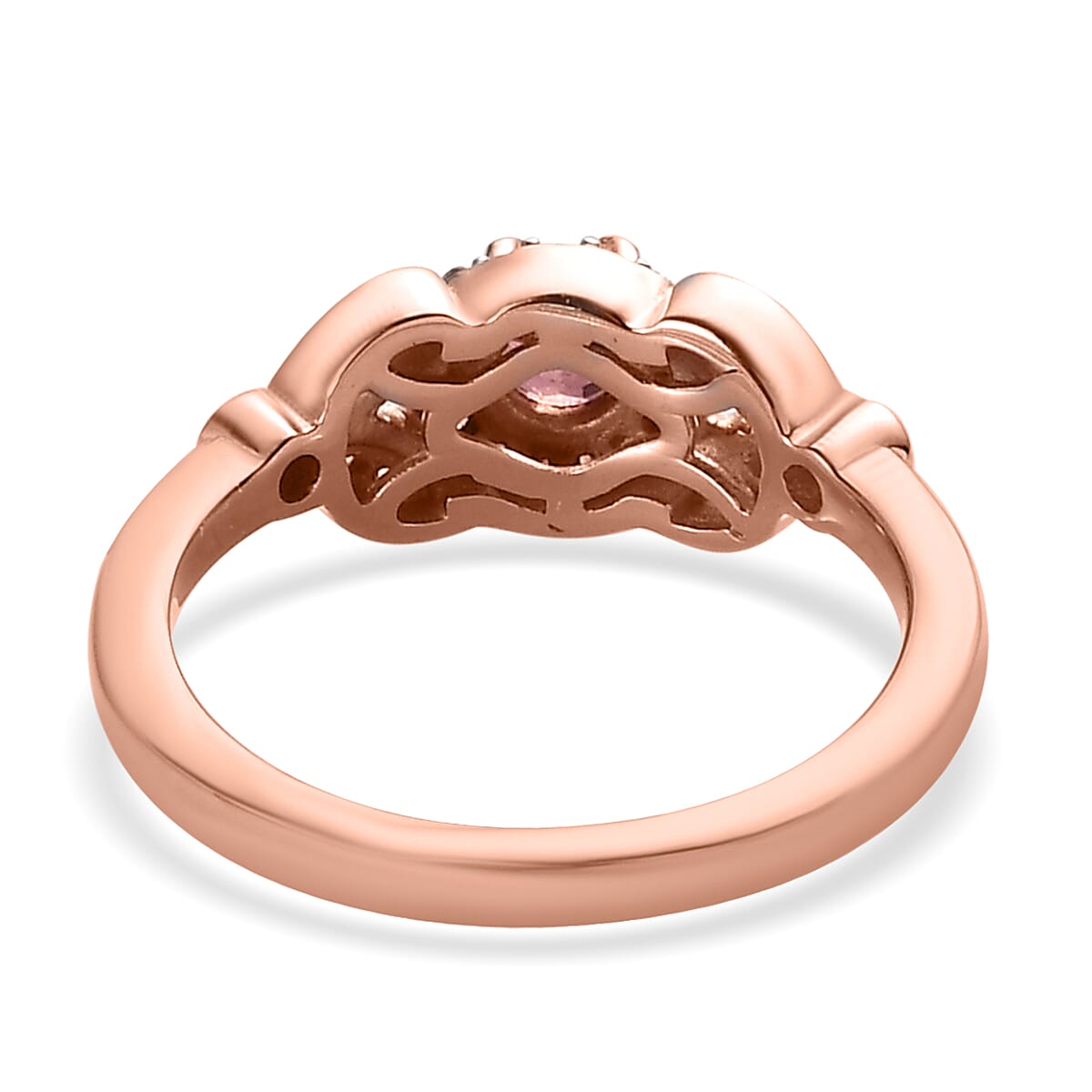 Premium Morro Redondo Pink Tourmaline and White Zircon Halo Ring in Vermeil Rose Gold Over Sterling Silver 0.50 ctw image number 4