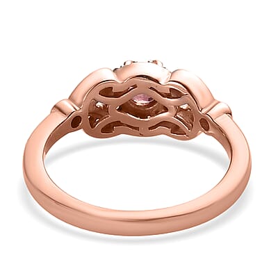Premium Morro Redondo Pink Tourmaline and White Zircon Halo Ring in Vermeil Rose Gold Over Sterling Silver (Size 10.0) 0.50 ctw