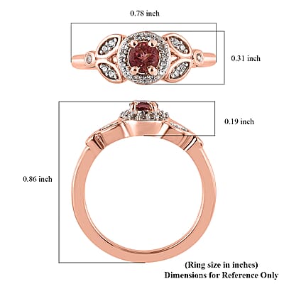 Premium Morro Redondo Pink Tourmaline and White Zircon Halo Ring in Vermeil Rose Gold Over Sterling Silver (Size 10.0) 0.50 ctw