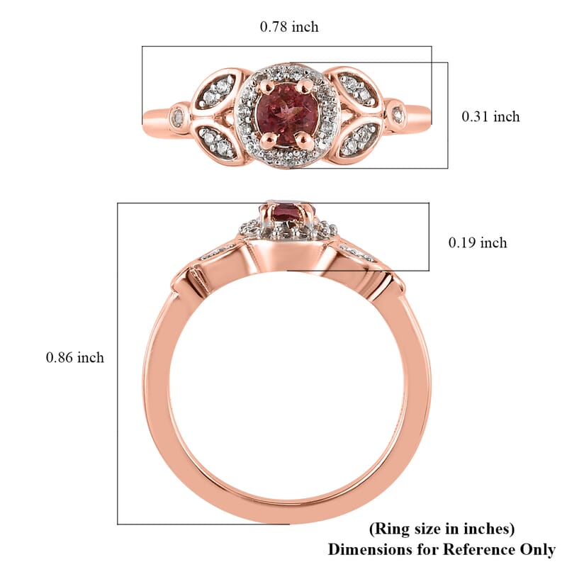 Premium Morro Redondo Pink Tourmaline and White Zircon Halo Ring in Vermeil Rose Gold Over Sterling Silver (Size 10.0) 0.50 ctw