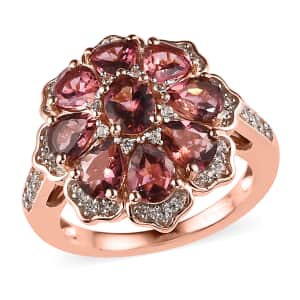 Premium Morro Redondo Pink Tourmaline and White Zircon Floral Ring in Vermeil Rose Gold Over Sterling Silver (Size 7.0) 2.85 ctw