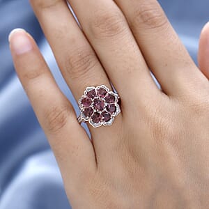 Premium Morro Redondo Pink Tourmaline and White Zircon Floral Ring in Vermeil Rose Gold Over Sterling Silver (Size 7.0) 2.85 ctw
