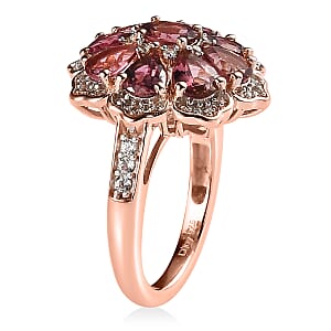 Premium Morro Redondo Pink Tourmaline and White Zircon Floral Ring in Vermeil Rose Gold Over Sterling Silver (Size 7.0) 2.85 ctw