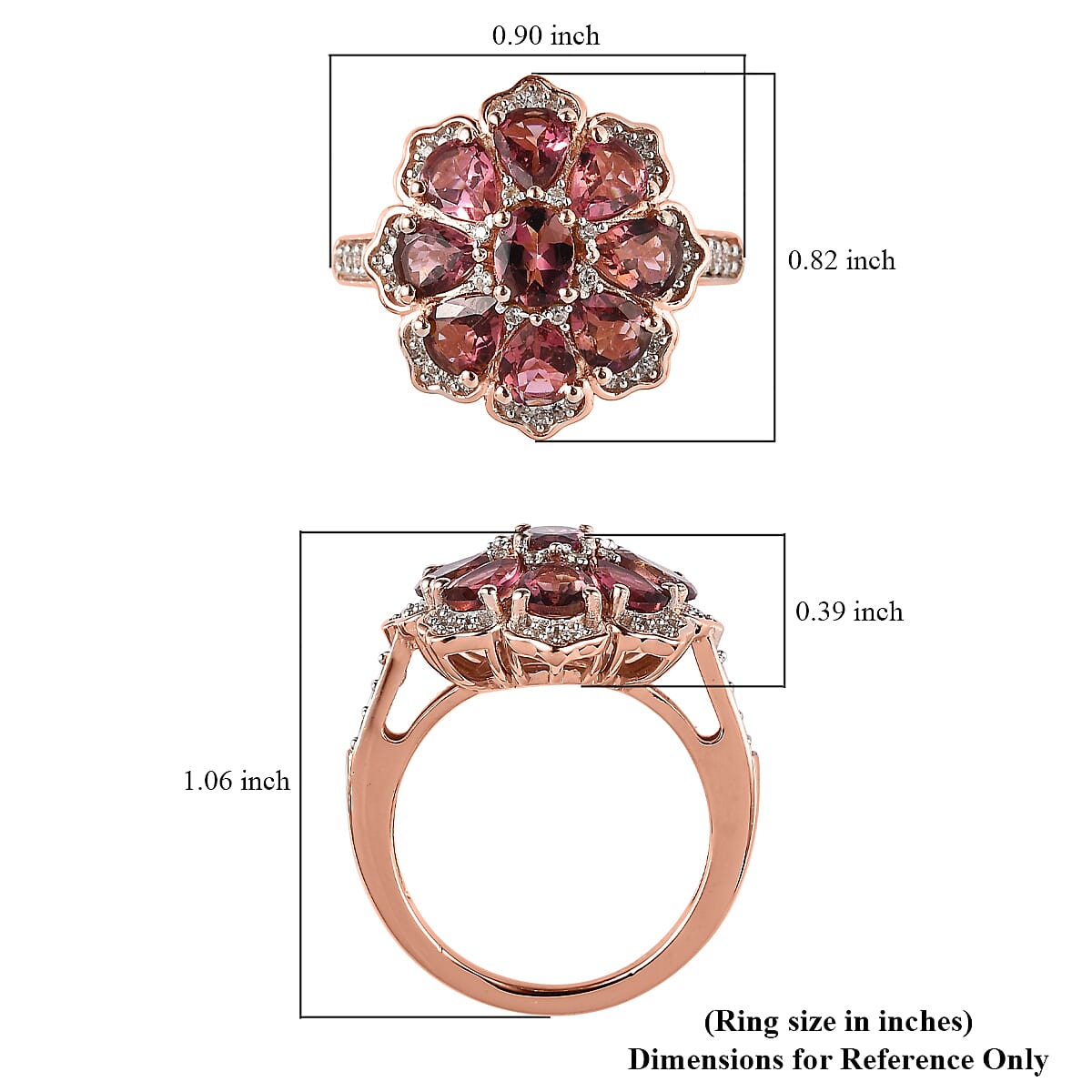 Premium Morro Redondo Pink Tourmaline and White Zircon Floral Ring in Vermeil Rose Gold Over Sterling Silver (Size 7.0) 2.85 ctw image number 5
