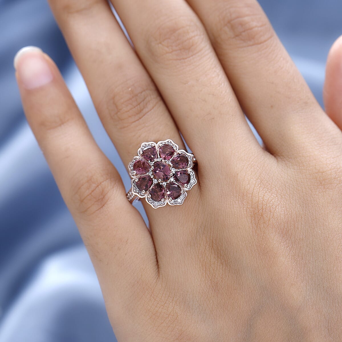 Premium Morro Redondo Pink Tourmaline and White Zircon Floral Ring in Vermeil Rose Gold Over Sterling Silver (Size 8.0) 2.85 ctw image number 2