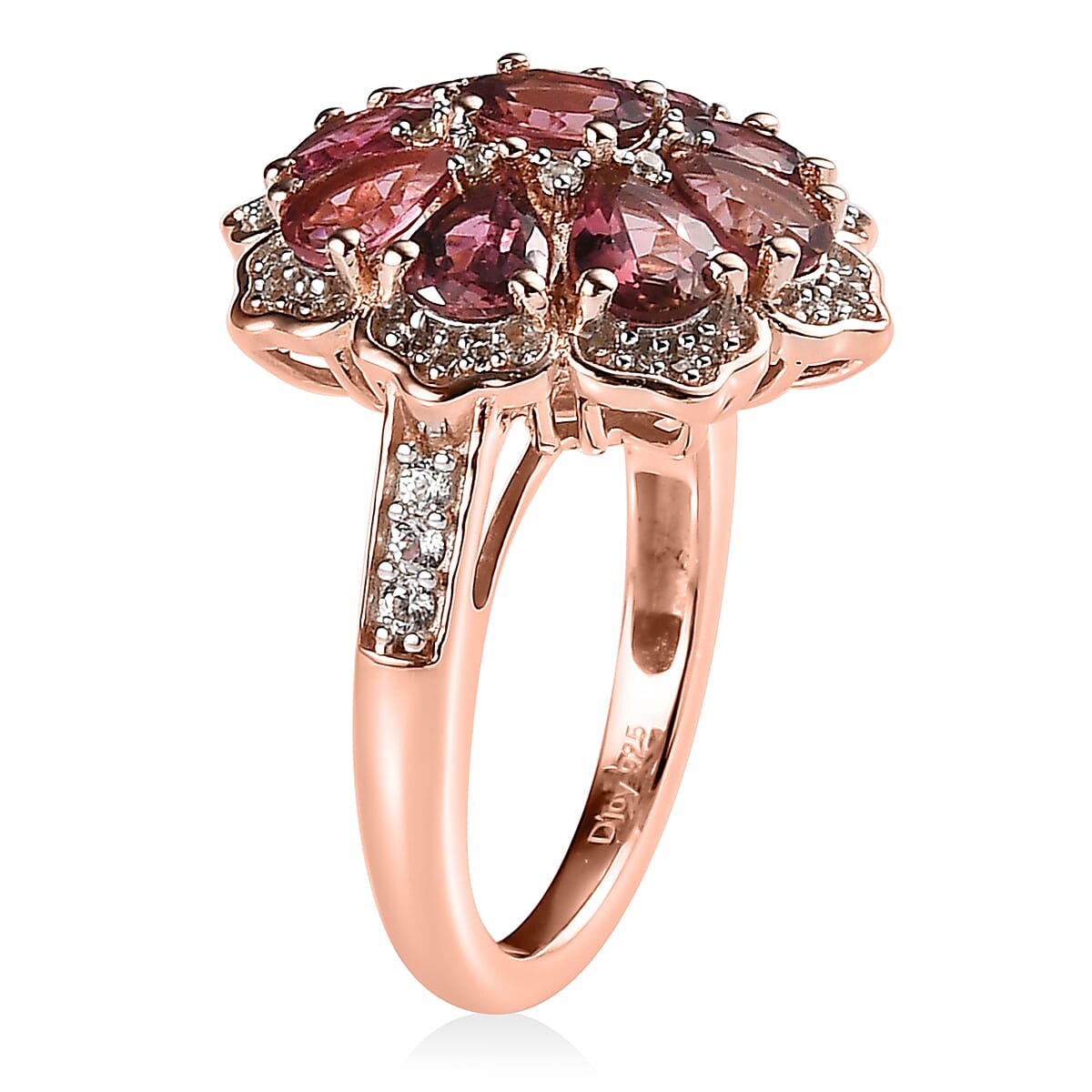 Premium Morro Redondo Pink Tourmaline and White Zircon Floral Ring in Vermeil Rose Gold Over Sterling Silver (Size 8.0) 2.85 ctw image number 3