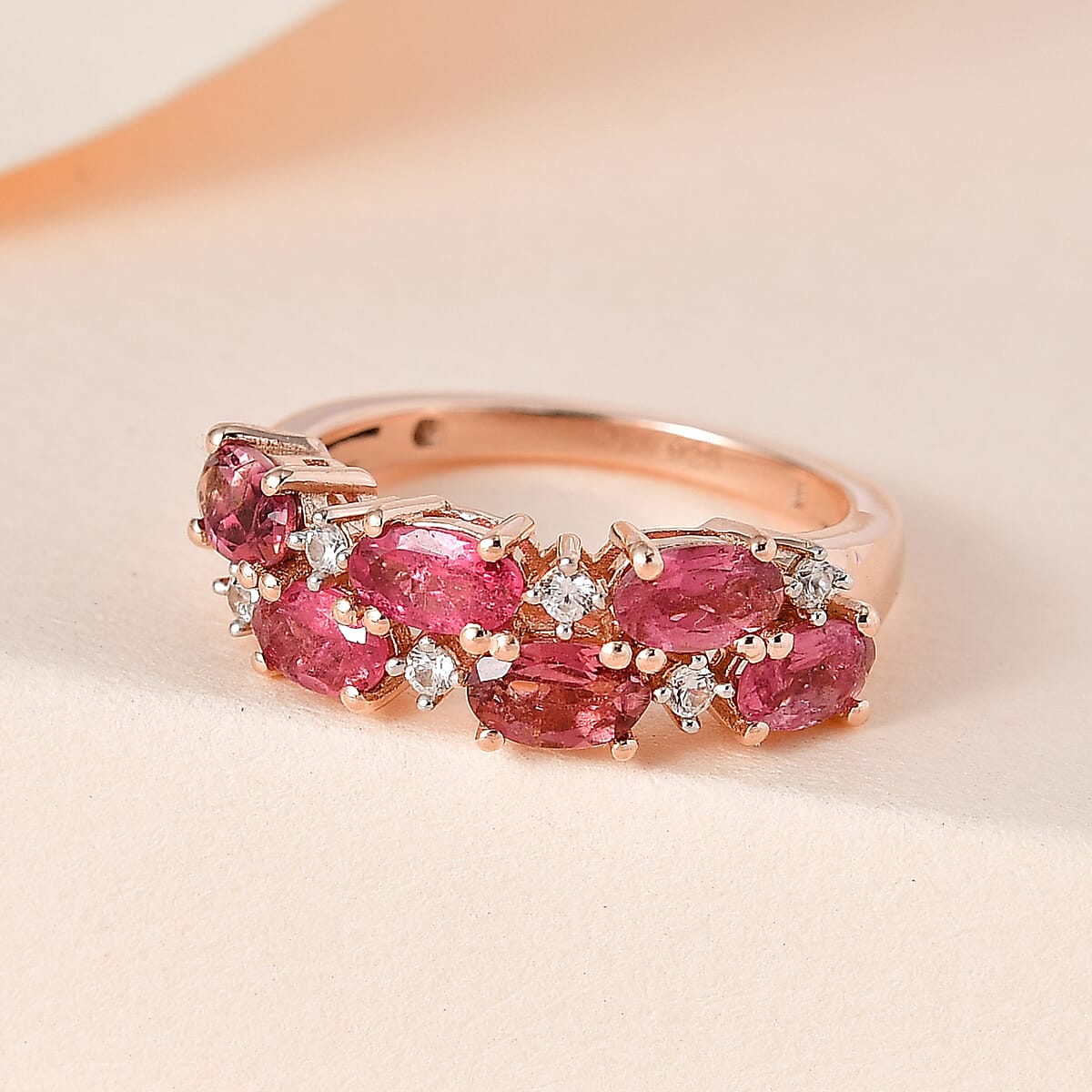 Premium Morro Redondo Pink Tourmaline and White Zircon Ring in Vermeil Rose Gold Over Sterling Silver (Size 7.0) 1.50 ctw image number 1