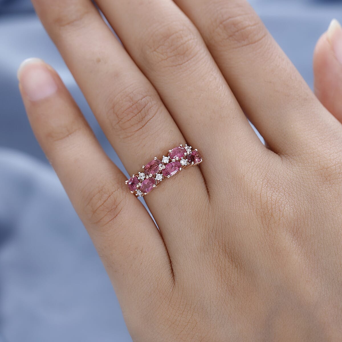 Premium Morro Redondo Pink Tourmaline and White Zircon Ring in Vermeil Rose Gold Over Sterling Silver (Size 7.0) 1.50 ctw image number 2