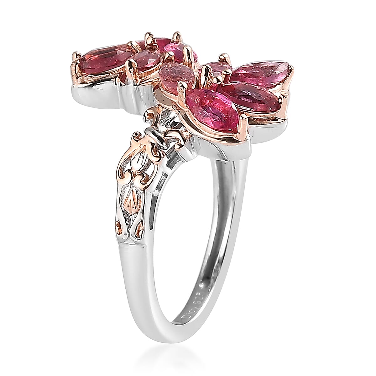 Premium Morro Redondo Pink Tourmaline Bypass Ring in Vermeil RG and Platinum Over Sterling Silver 1.35 ctw image number 3
