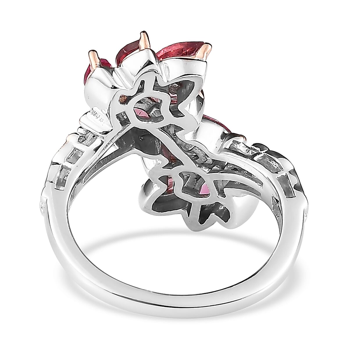Premium Morro Redondo Pink Tourmaline Bypass Ring in Vermeil RG and Platinum Over Sterling Silver 1.35 ctw image number 4